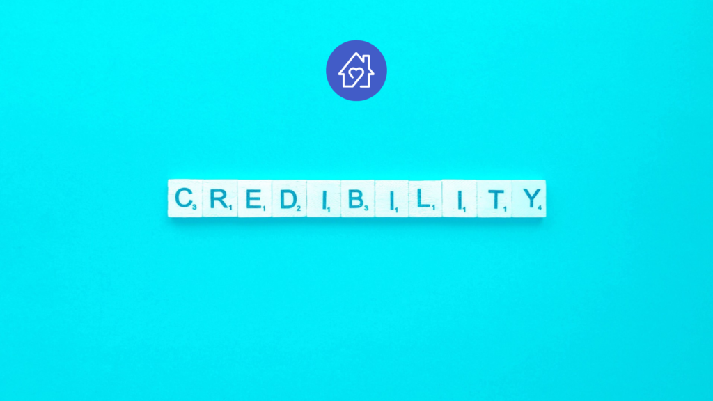 bright blue with the word credibility written in blocks